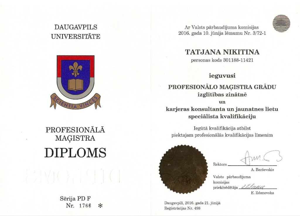 Tatjana Mironova Magistra Grads diploms