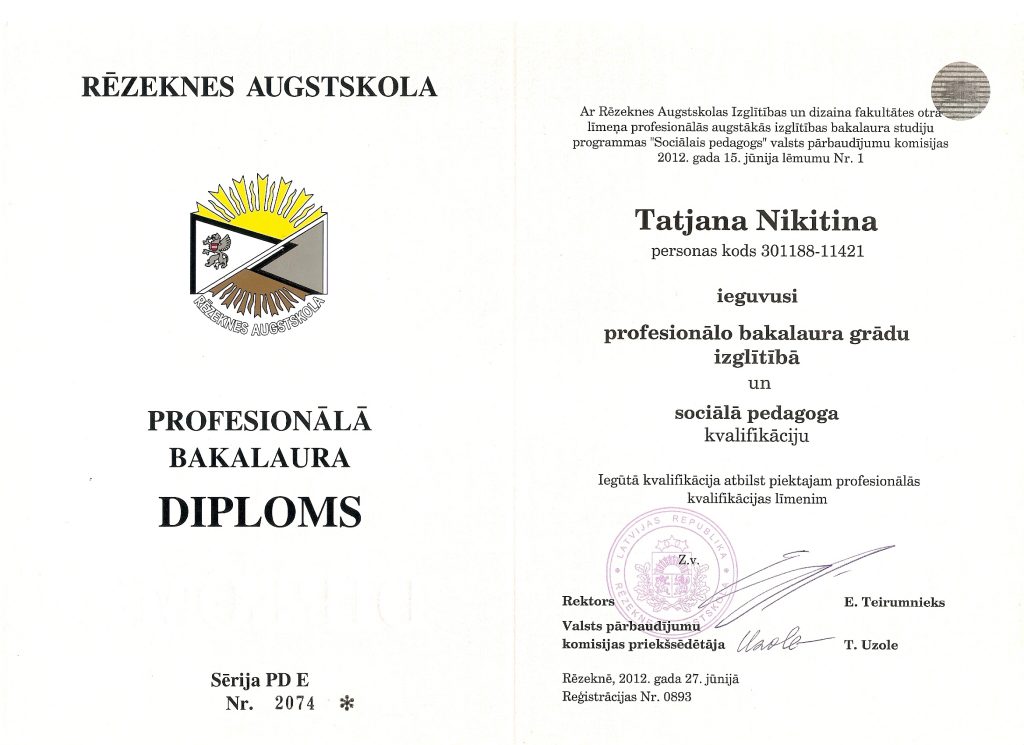 Tatjana Mironova bakalaura diploms